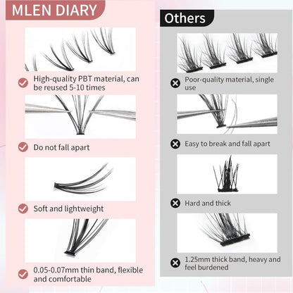 MLEN Diary DIY Cat Eyelash Clusters - 135 Pcs