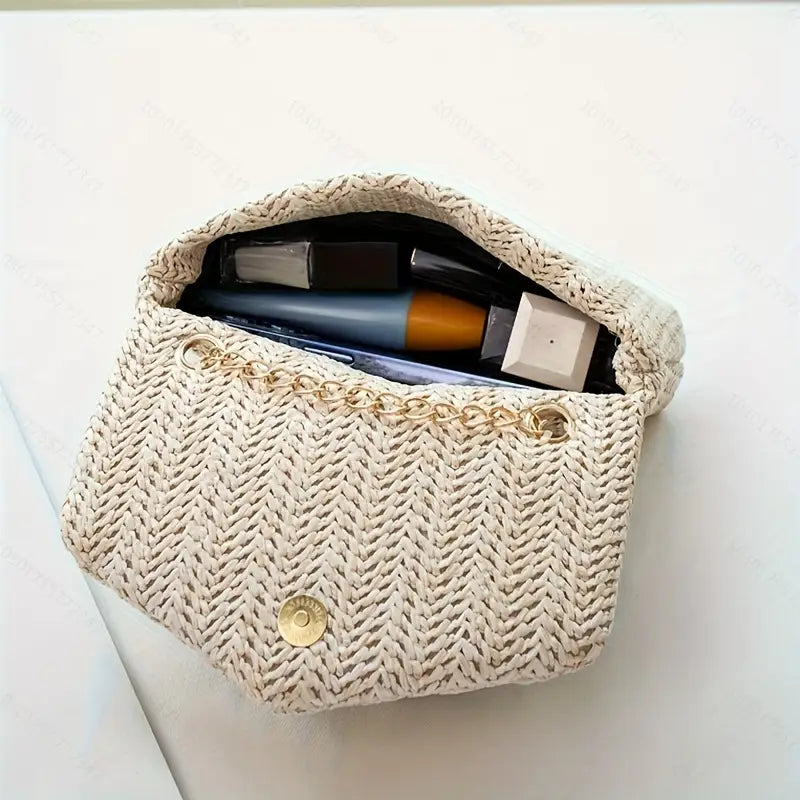 Casual Woven Crossbody Bag - Beige