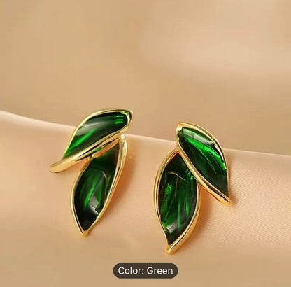 Green Leaf Vintage Stud Earrings