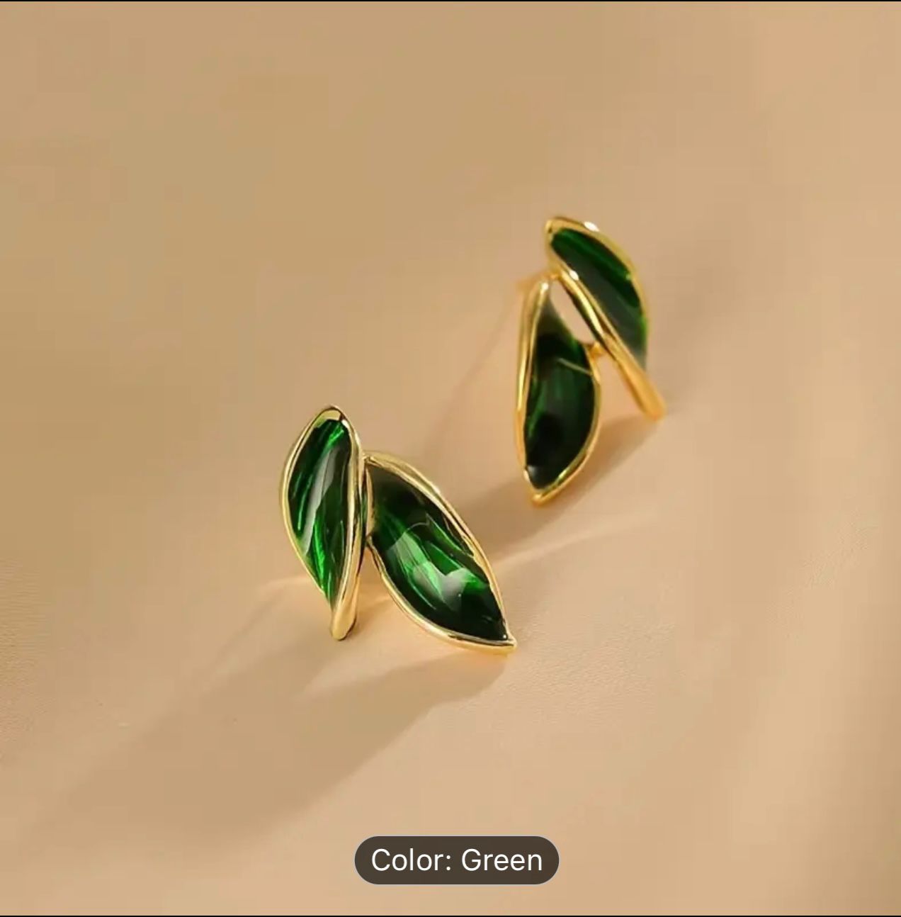 Green Leaf Vintage Stud Earrings