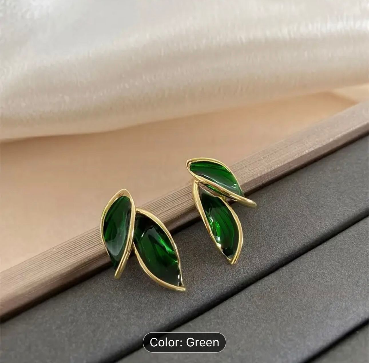 Green Leaf Vintage Stud Earrings