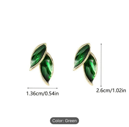 Green Leaf Vintage Stud Earrings