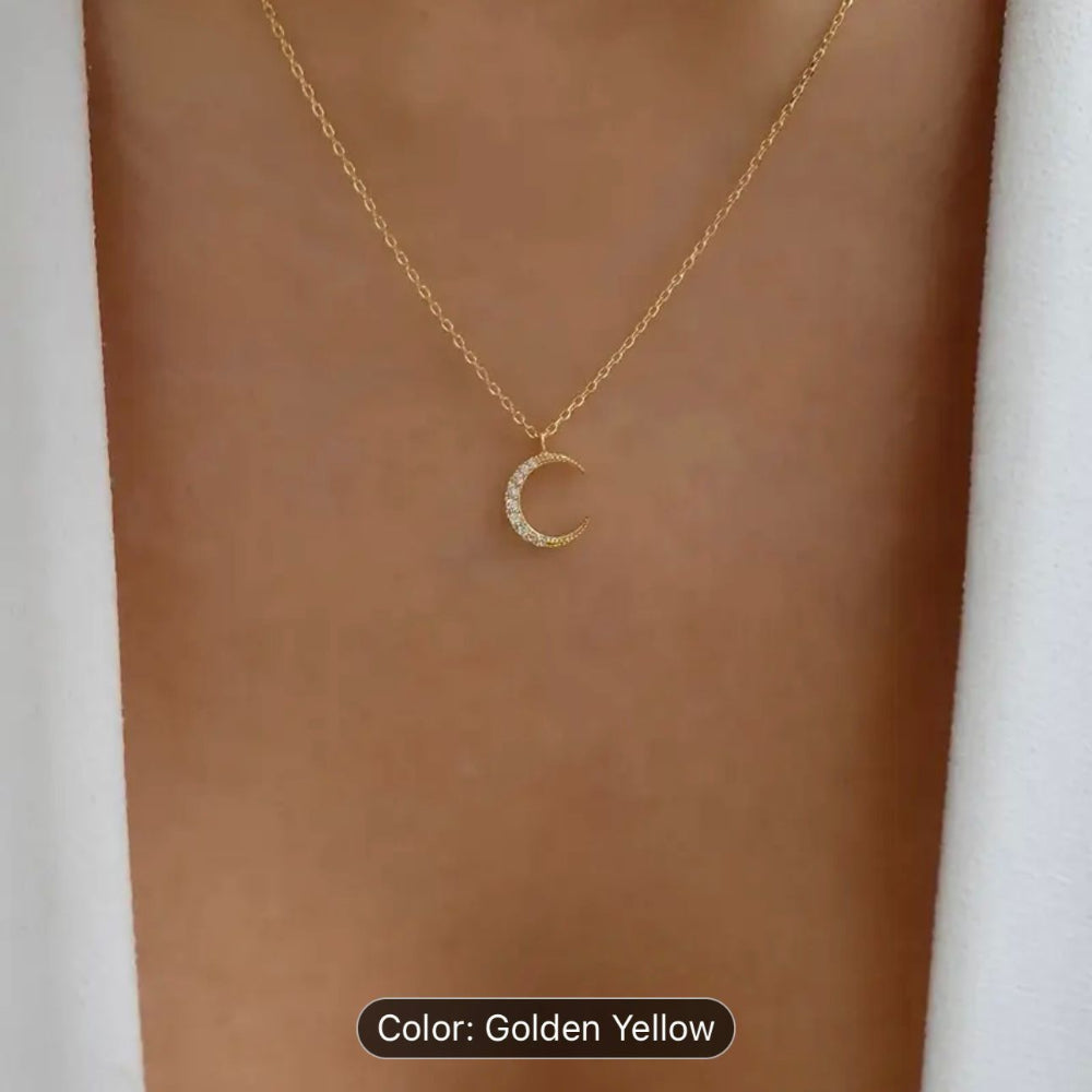 Golden Zinc Alloy Moon Pendant Necklace