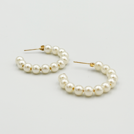 Gold Pearl Hoop Earrings